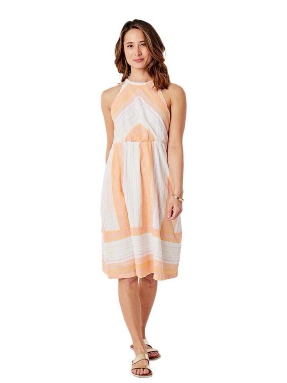 Carve Designs Mabel Dress In Guava Sunrise Stripe 100% Cotton Size Small